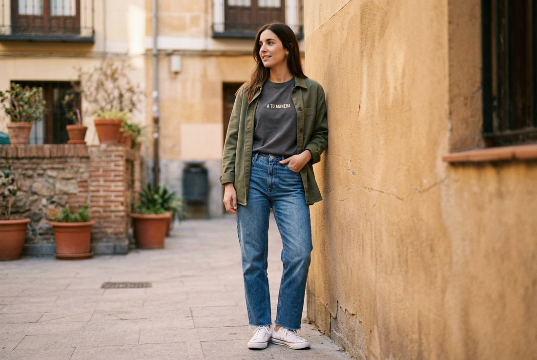 Cómo combinar camisetas con frases sin recargar tu look