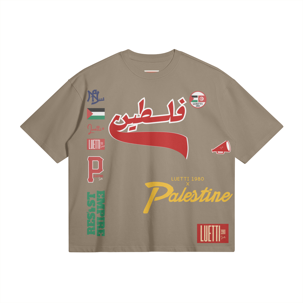 Palestine Collegiate Embroidered and Printed Premium Boxy Tee
