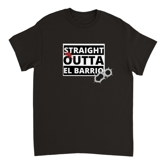 Straight Outta El Barrio Heavyweight Unisex Crewneck T-shirt - Tienda de barrio | Chicano | Barrio | Callejero - DelBarrio_store